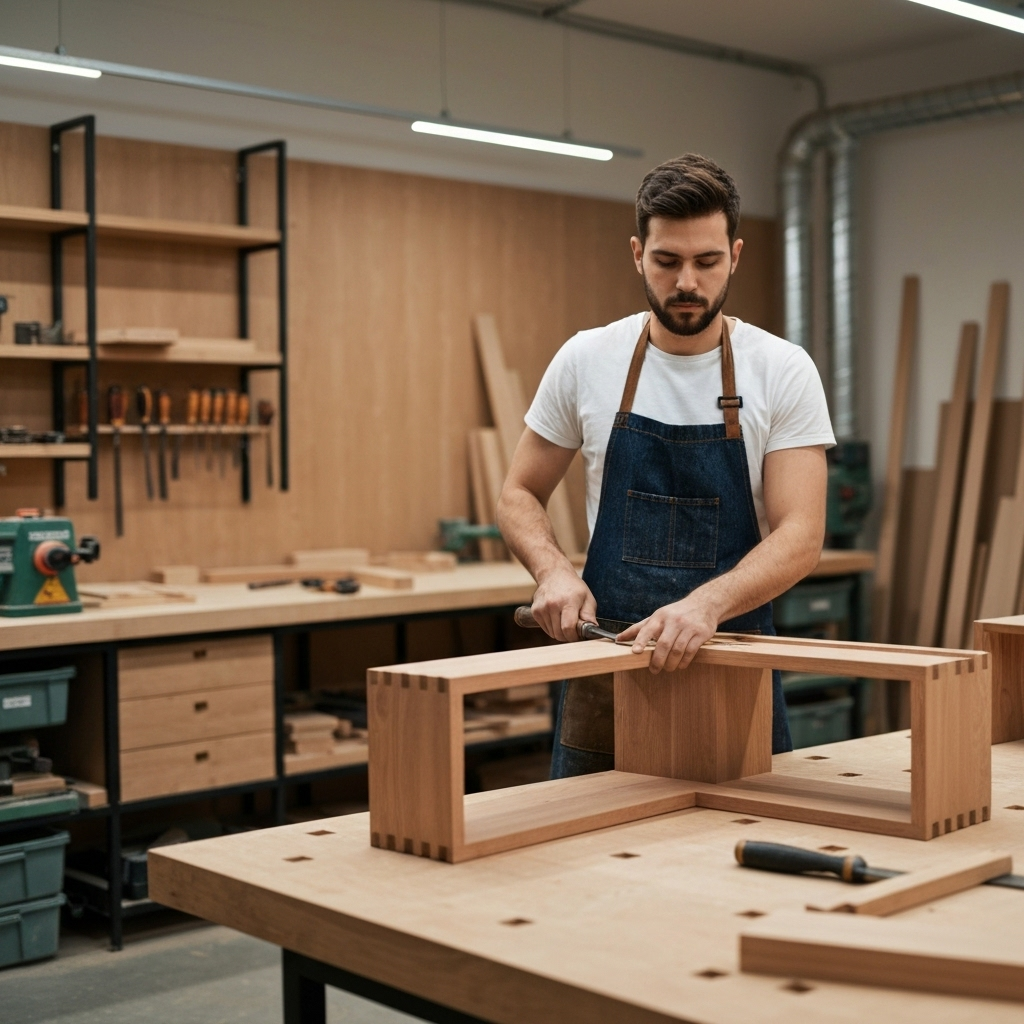 Řemeslník vyrábí nábytek na míru